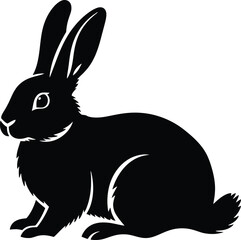 Obraz premium A simple black silhouette of a rabbit sitting with its ears perked up against a white background