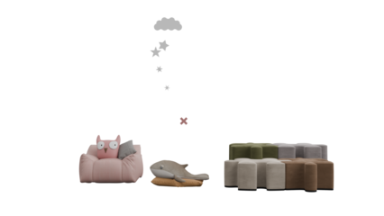 a cat is sitting on a couch and a cat is laying on a stool