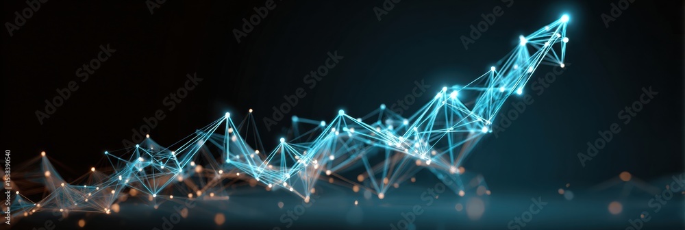 Fototapete Graph Representing Upward Growth With a Neon Glow Against a Dark Backdrop, Reflecting Progress and Innovation in Data Visualization and Analytics