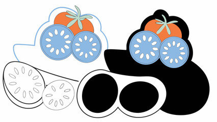 Cartoon Tomato Truck -  Black and White Illustration