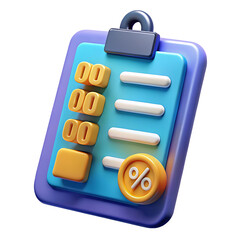 3d render checklist icon percentage discount isolated on transparent background