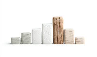 Wooden block bar chart growth income finance business isolated white background minimal success concept creative progress increase wooden texture modern abstract data analysis positive trend