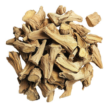 Pile of dried galangal on transparent background