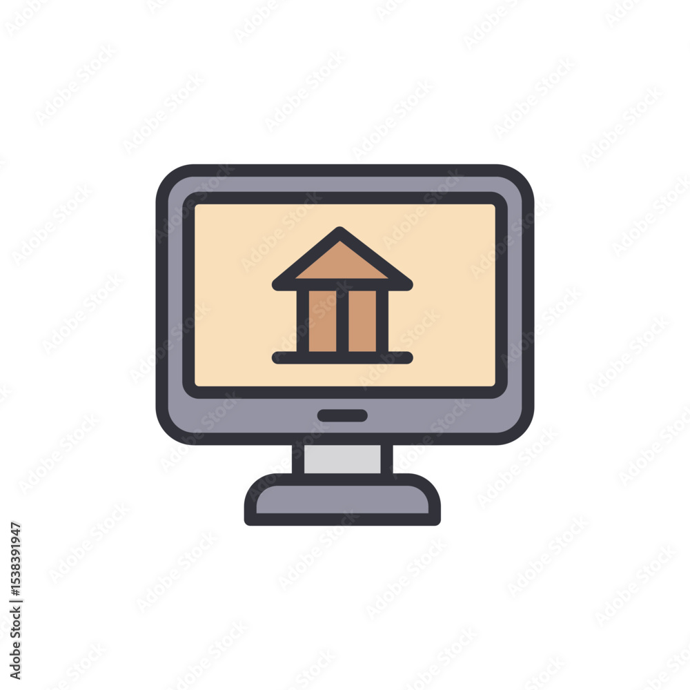 Poster online banking displayed on computer screen with transparent background