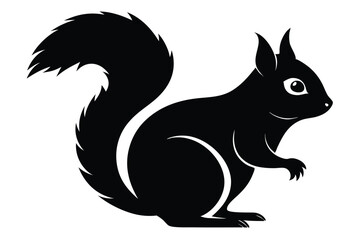Black squirrel silhouette presents a playful posture with its distinctive bushy tail detail
