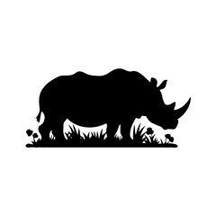 Majestic Silence: A Highly Detailed Black and White Silhouette of a Rhinoceros Walking with Cinematic Lighting in the Style of Award-Winning Wildlife Photography, Capturing the Raw Elegance and Enduri
