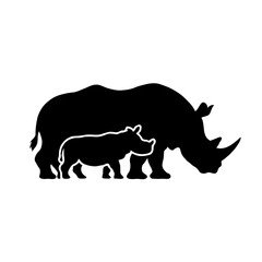 Minimalist Black and White Silhouette of a Rhinoceros – Digital Art Highlighting Wildlife and Endangered Species