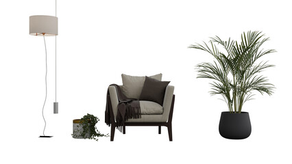 a chair and a plant in a room