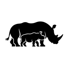 Minimalist Black and White Silhouette of a Rhino – Abstract and Detailed Wildlife Illustration Celebrating Animal Majesty