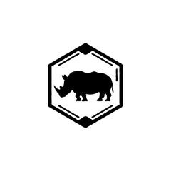 Minimalist Black and White Rhino Silhouette – Geometric Hexagon Shape with Clean Animal Design