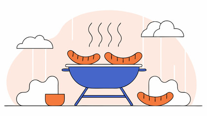 Summer BBQ Sausages Grilling on a Portable Grill