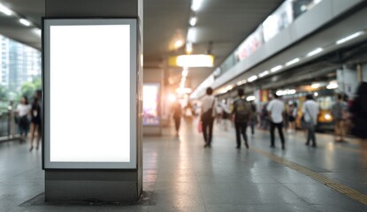 Blank Billboard Displays Brightly in Busy Transportation Hub, Ready for Advertisement Placement