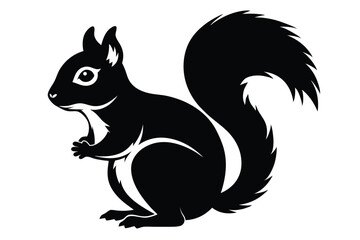 A black squirrel with a bushy tail is standing with white accents visible