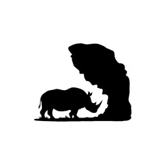 Striking Black and White Minimalist Rhino Silhouette – Simple and Serene Wildlife Illustration Capturing Nature and Adventure