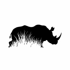 Minimalist Black and White Silhouette of a Rhino – Abstract Wildlife Illustration Capturing the Wild Nature and Majesty of the Rhinoceros