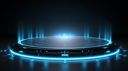 Sci-fi stage concept with a futuristic circular platform for showcasing digital products in UI or UX designs