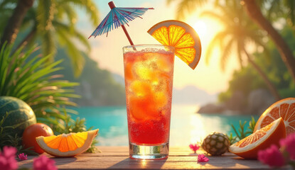 Tropical Sunset Cocktail by the Beach