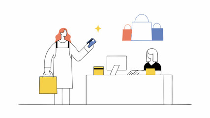 Woman Paying with Credit Card at Checkout Counter