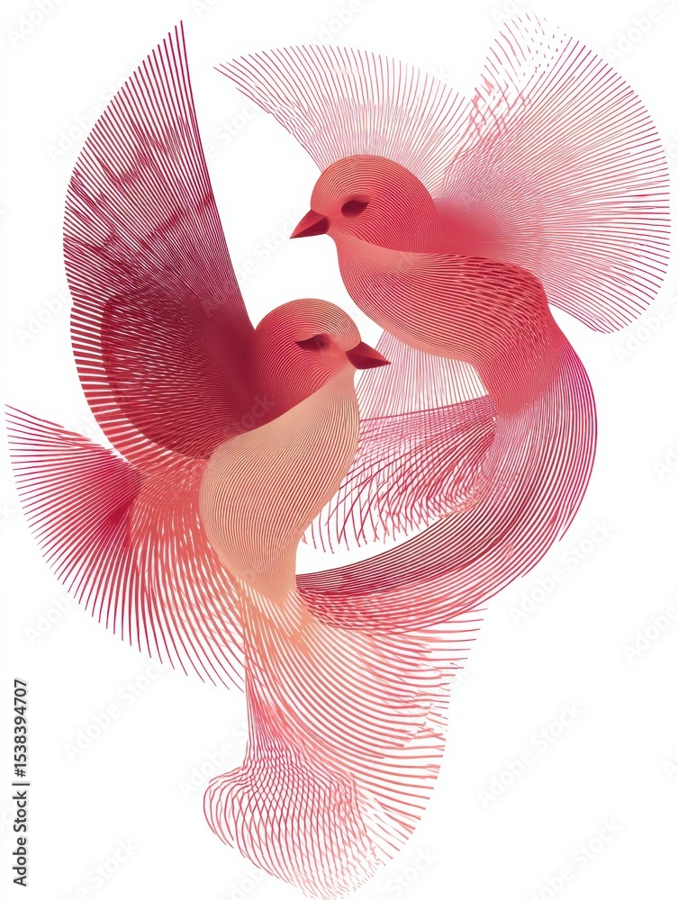 Poster Stylized Birds in Flight Gracefully Form a Heart Symbolizing Love and Connection in a Vibrant Display of Artistic Expression