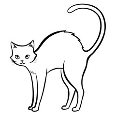 A silhouette of a cat arching its back in Halloween style, white background
