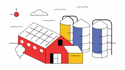 Modern Farm with Solar Panels and Grain Silos © anirut