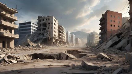 Post-Apocalyptic Cityscape Ruins and Destruction in a Desolate Urban Landscape
