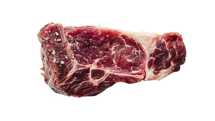 Obraz premium Fresh raw beef sirloin steak, marbled and juicy, perfect for grilling, isolated on white background, high-quality food photography for culinary use.
