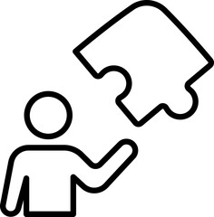 Person holding puzzle piece icon - Editable Stroke SVG, fully scalable.