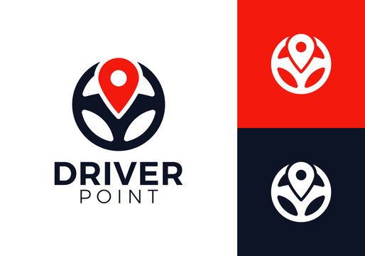 steering wheel and pin location logo vector design concept