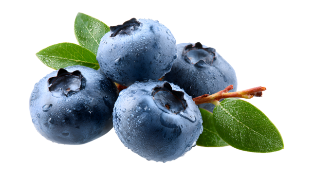 Fresh blueberries covered in water droplets, perfect for a healthy