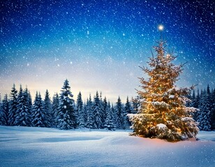 Fototapeta premium Beautiful Christmas and New Year's background with decorated Christmas tree in fluffy snowdr 