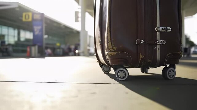 Luggage Rolling Through Airport Terminal on Smooth Floor with Modern Suitcase