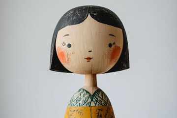 Traditional wooden Chinese opera doll with a painted face and headdress