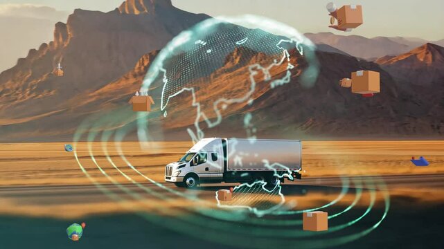 AI technology Futuristic Technology Autonomous. Global Logistics international delivery concept,  logistic and supply chain network distribution container Ship running for export import to customs