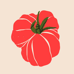 Fresh, juicy Tomato. Whole red ripe tomato. Top view. Hand drawn modern Vector illustration. Isolated design element. Healthy, natural food market concept. Logo, icon, print, poster, sticker template