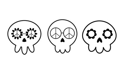 Retro Halloween skull black and white clipart. Spooky seasonal objects, hand drawn vector illustration	
