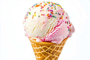 A sweet chocolate ice cream scoop in a waffle cone