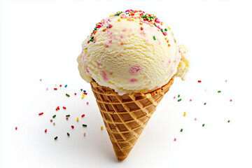 A sweet chocolate ice cream scoop in a waffle cone