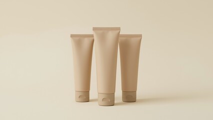 Three Cosmetic Tubes Mockup on Neutral Background