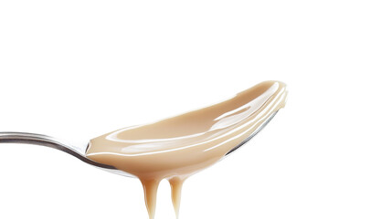 Sweetened Condensed Milk Pouring from Spoons, Isolated on White Background, Food Photography, Culinary Image, Condensed milk, Sweetener, Dessert