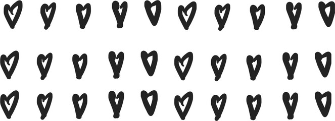 Hand-Drawn Black Heart Shapes Arranged in a Grid Pattern
