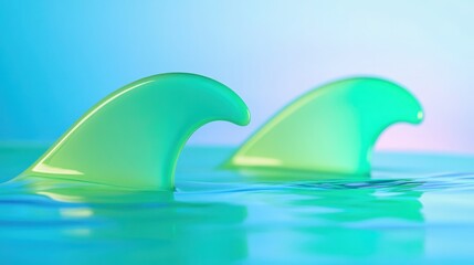 Close-up of Neon Green Surfboard Fins on a Gradient Ocean Blue Background 