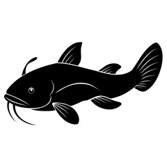 Silhouette of a Catfish A Striking Black and White Illustration