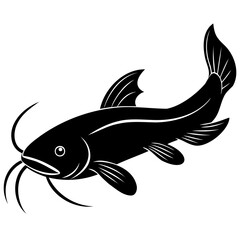 Silhouette of a Catfish A Striking Black and White Illustration