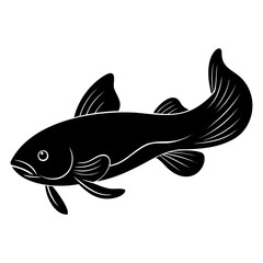 Elegant Black Silhouette of a Fish Aquatic Life Illustration