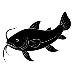 Silhouette Illustration of a Catfish Aquatic Life Vector Graphic