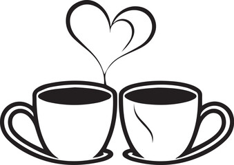 Loving Coffee Cups: Two coffee cups, side-by-side, with a heart-shaped steam rising above them, symbolizing warmth, togetherness, and affection.  Perfect for Valentine's Day, romantic occasions.