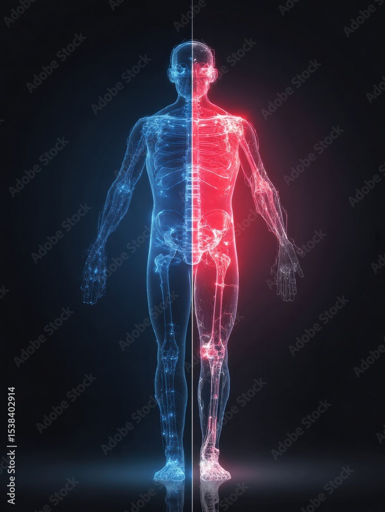 Poster visualization of symptoms on a body silhouette highlighting a left and right split to illustrate hea