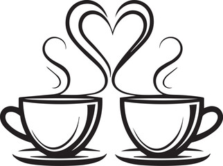 Love Brews: Two steaming cups of coffee form a heart shape, symbolizing love, warmth, and connection, creating an intimate and heartwarming experience.