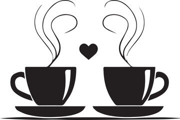 Coffee Lovers' Embrace: A charming minimalist illustration features two cups of coffee, steaming gently, with a heart symbol. creating a sense of warmth and affection. 